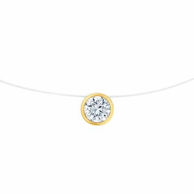 Collier Shine en Fil de Pêche et Or Jaune 750 & Diamant, Longueur 40 cm - Diamond Lady