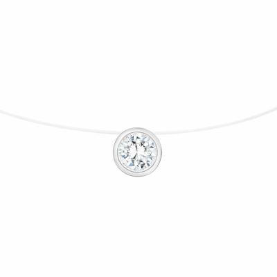 Collier Shine en Fil de Pêche et Or Blanc 750 & Diamant, Longueur 40 cm - Diamond Lady