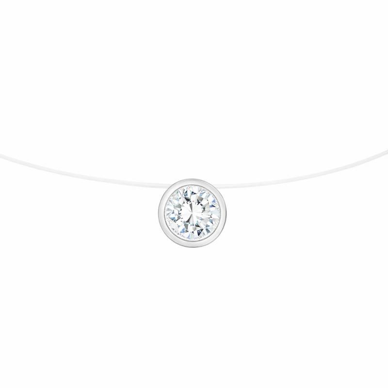 Collier Shine en Fil de Pêche et Or Blanc 750 & Diamant, Longueur 40 cm - Diamond Lady