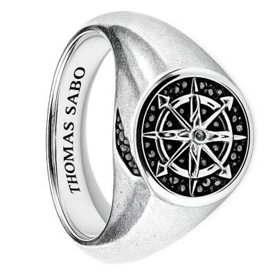Rebel Icons Compass Signet Ring in 925 Sterling Silver & Zirconium Oxides - TR2515-643-11 - Thomas Sabo