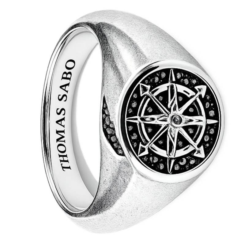 Rebel Icons Compass Signet Ring in 925 Sterling Silver & Zirconium Oxides - TR2515-643-11 - Thomas Sabo