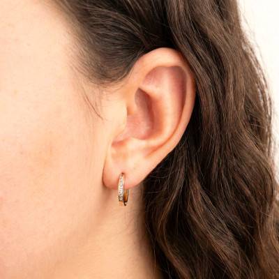 Boucles d'Oreilles Créoles en Or Jaune 750 & Diamants 0,15 et 0,20 ct GSI2 - Diamond Lady