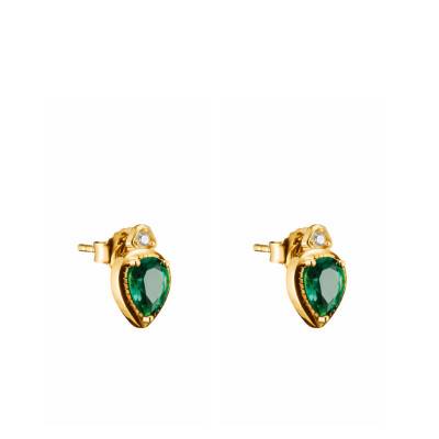 Elyndra 750/1000 Yellow Gold-Plated Stud Earrings, White Zirconia & Green Stones - H2333-971-6 - Thomas Sabo