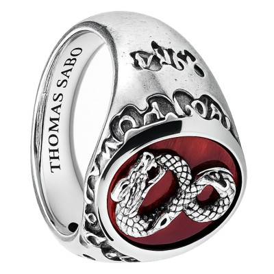Dragon Red Tiger Eye Rebel Icons 925 Silver Signet Ring -TR2517-826-10 - Thomas Sabo