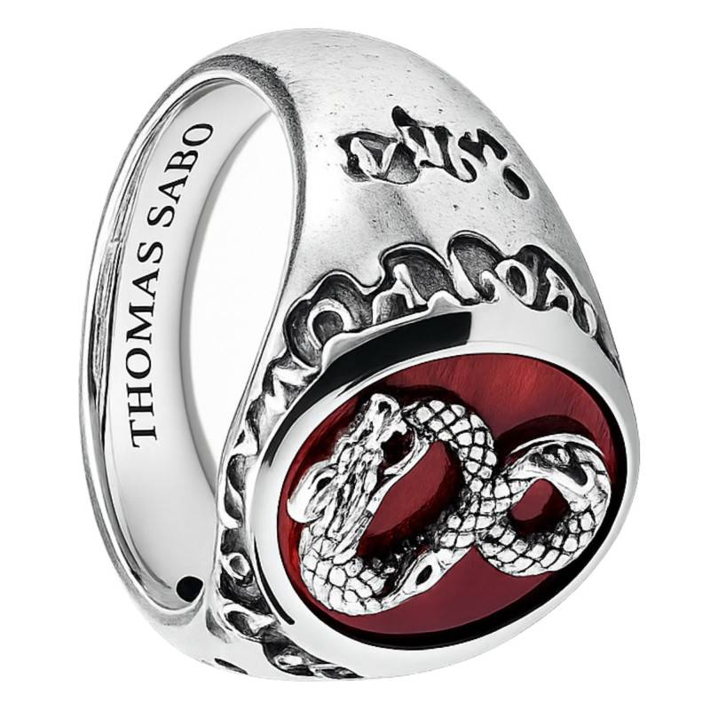 Dragon Red Tiger Eye Rebel Icons 925 Silver Signet Ring -TR2517-826-10 - Thomas Sabo