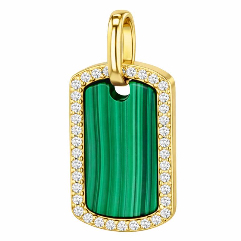Pendentif Dog Tag en Argent 925 Doré & Oxydes de Zirconium et Malachite - Aurora