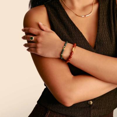 Bracelet Perles Elyndra Plaqué Or Jaune 750 & Pierres Vertes, Longueur 17 ou 19 cm - A2210-472-6 - Thomas Sabo