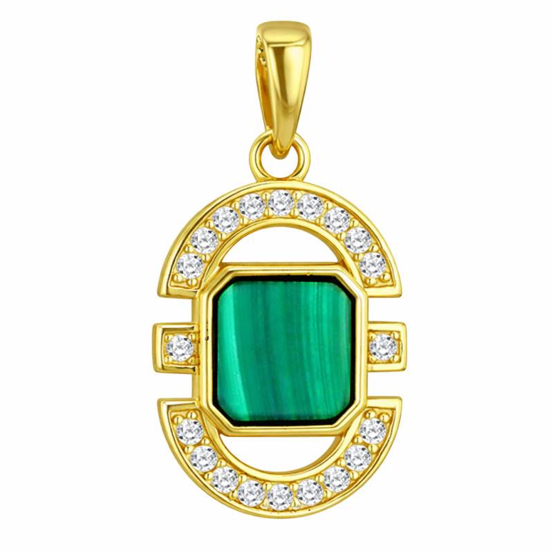 Pendentif Ovale Art Déco & Argent 925 Doré, Malachite et Oxydes de Zirconium - Aurora