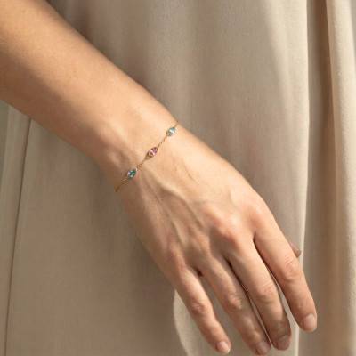 375/1000 Yellow Gold, Blue Topaz & Amethyst Bracelet, Length 16.5 cm to 18 cm, Width 0.80 mm - Aurora