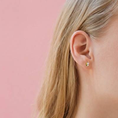 Boucles d'Oreilles Licorne en Or Jaune 375 & Email - Bambins