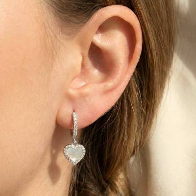 Boucles d'Oreilles Coeurs en Argent 925 & Oxydes de Zirconium et Nacres Roses - Aurora