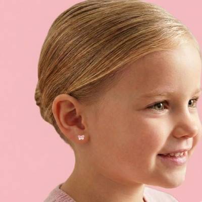 Boucles d'Oreilles Papillon Rose en Or Jaune 375 ou 750 - Bambins
