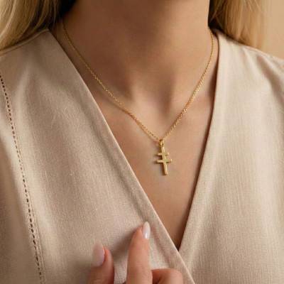 375/1000 or 750/1000 Yellow Gold Cross of Lorraine Pendant - Lucas Lucor