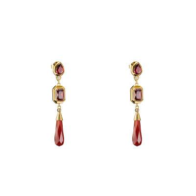 Elyndra 750/1000 Yellow Gold-Plated Agate & Oxide Drop Earrings - H2332-414-10 - Thomas Sabo
