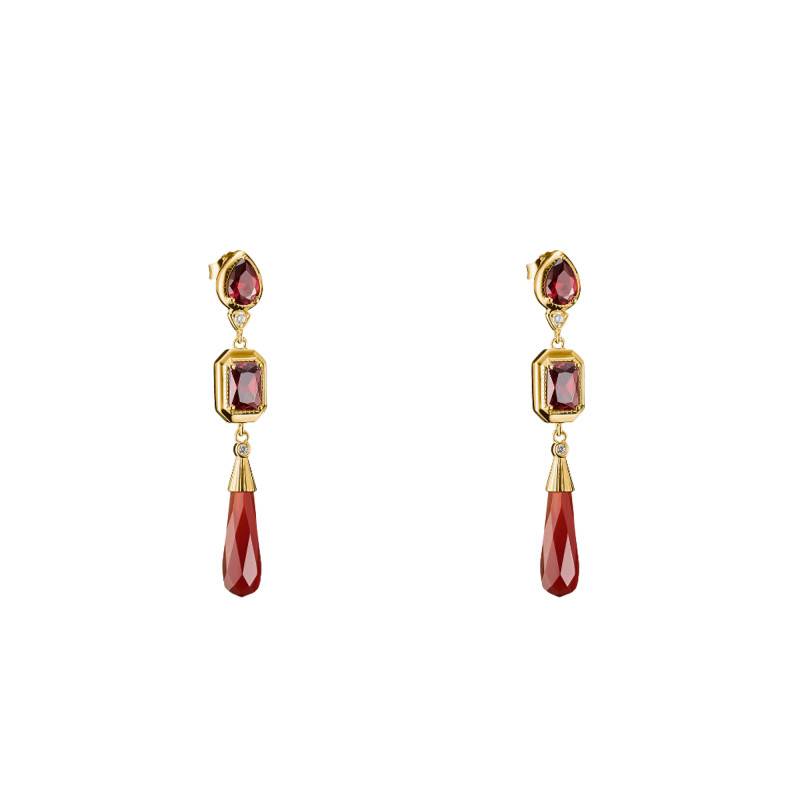 Elyndra 750/1000 Yellow Gold-Plated Agate & Oxide Drop Earrings - H2332-414-10 - Thomas Sabo