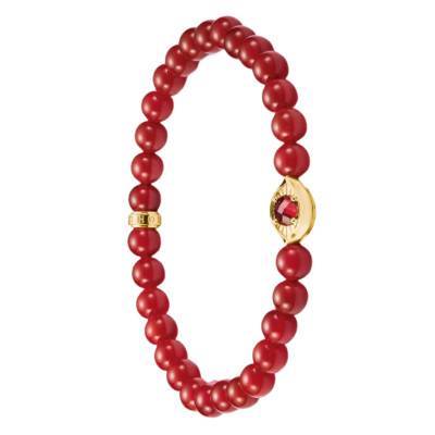 Bracelet Perles Elyndra Plaqué Or Jaune 750, Agates & Oxydes Rouges, Longueur 17 ou 19 cm - A2210-414-10 - Thomas Sabo