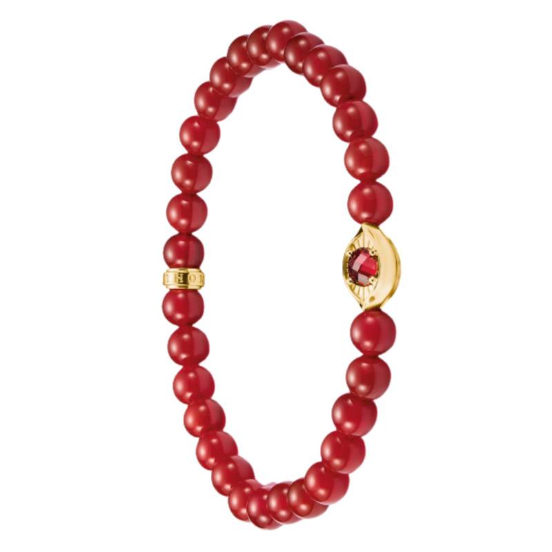 Bracelet Perles Elyndra Plaqué Or Jaune 750, Agates & Oxydes Rouges, Longueur 17 ou 19 cm - A2210-414-10 - Thomas Sabo