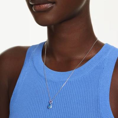 Blue Chroma Pendant Necklace, Length 38 to 45 cm - 5738473 - Swarovski