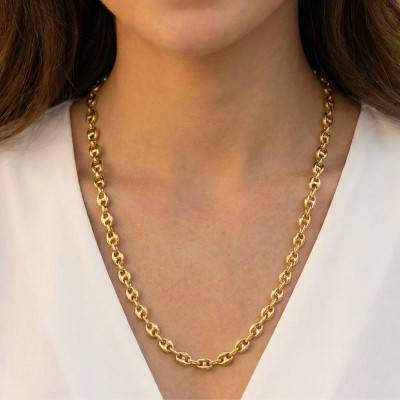 Yellow Gold-Plated Coffee Bean Chain, Length 50 cm, Width 3.50 mm or 8 mm - Manillon
