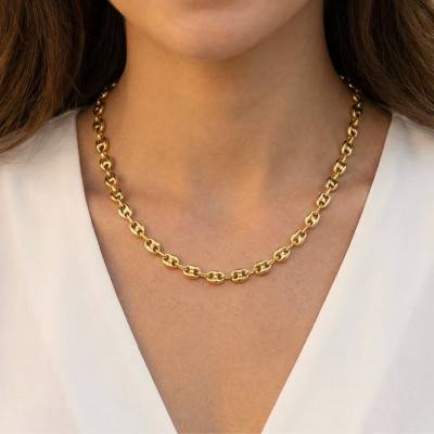 Chaîne Maille Grain de Café en Plaqué Or Jaune, Longueur 45 cm, Largeur 3,50 mm ou 4 mm - Manillon