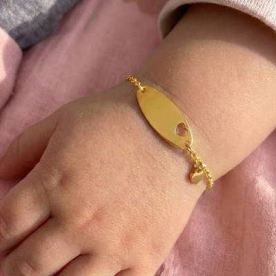 375 Yellow Gold Openwork Heart Baby ID Bracelet, Adjustable Length 14 cm - Bambins