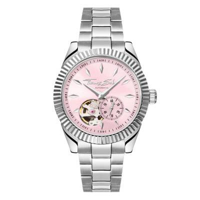 Montre automatique argentée de 36 mm avec cadran rose rebelle WA0418-201-204 - Thomas Sabo