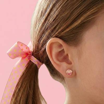 Boucles d'Oreilles Cupcake en Or Jaune & Email - Bambins