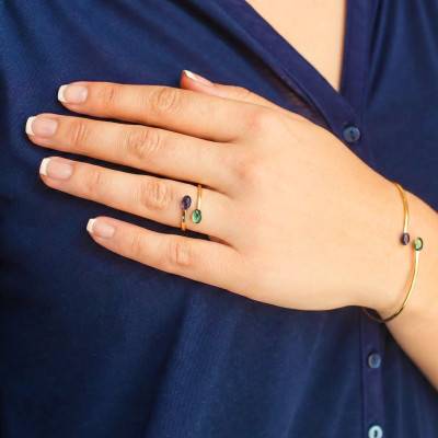 Bague Duo en Or Jaune 750 & Topaze et Améthyste - Aurora