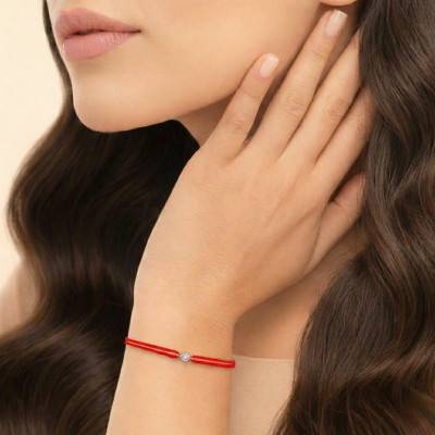 Bracelet Cordon Rouge en Or Blanc 750 & Diamant - Emanessence