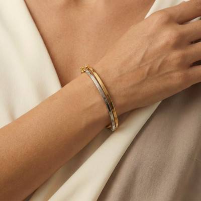 Bracelet Double Fil Carré Creux en 2 Ors 750, Dimensions 50 mm x 60 mm, Largeur 2,50 mm - Emanessence
