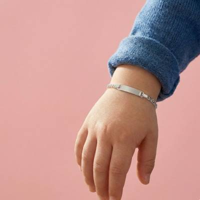 Gourmette Rectangulaire Maille Forçat en Or Blanc 750, Longueur Ajustable 14 cm - Bambins