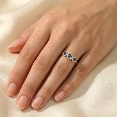 Bague Trinité en Or Jaune 375 & Diamants et Saphirs de Synthèse - Aurora