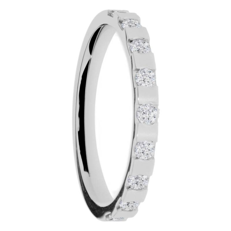 Alliance Ruban Crantée en Or Blanc 375 & Diamants de Synthèse, Largeur 2,20 mm - Amore