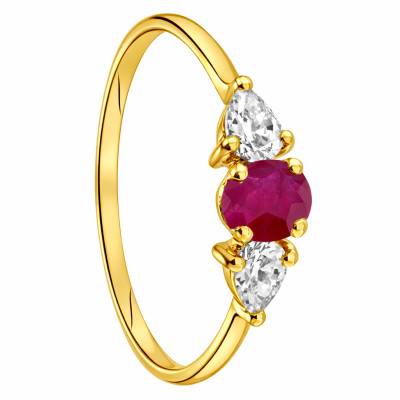 375/1000 Yellow Gold Ruby & Zirconium Oxide Shouldered Solitaire Ring - Aurora