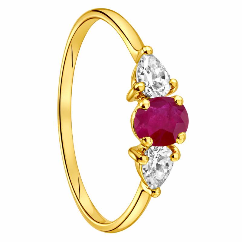 375/1000 Yellow Gold Ruby & Zirconium Oxide Shouldered Solitaire Ring - Aurora