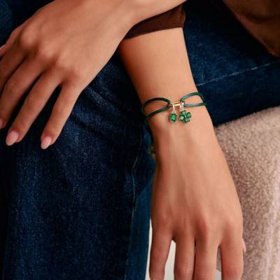 Green Textile Connect Bracelet 925 Silver & 750/1000 Gold-Plated - C1210-413-34-L24V - Thomas Sabo