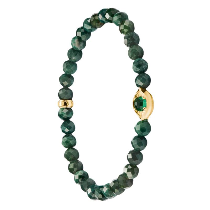 Bracelet Perles Elyndra Plaqué Or Jaune 750 & Pierres Vertes, Longueur 17 ou 19 cm - A2210-472-6 - Thomas Sabo