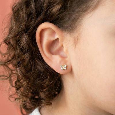 375/1000 Yellow Gold & Cubic Zirconia Butterfly Earrings - Bambins