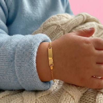 375 Yellow Gold Rectangular Baby ID Bracelet, Adjustable Length 12 cm to 14 cm or 14 cm to 16 cm - Bambins