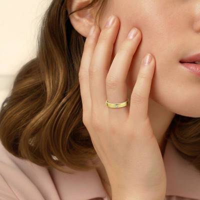 Alliance Rainurée Ruban Brossé en Or Jaune 375 & Diamant 0,01ct, Largeur 2 à 5 mm - Amore