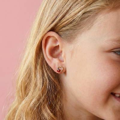 375 Yellow Gold Heart & Ladybug Earrings - Bambins