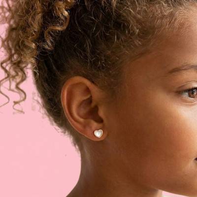 Boucles d'Oreilles Coeur en Or Jaune & Nacre - Bambins