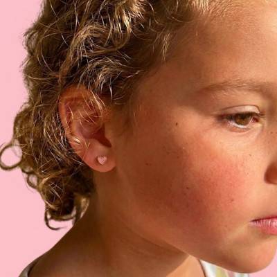 Boucles d'Oreilles Cœur Spirale en Or Jaune & Email Rose - Bambins