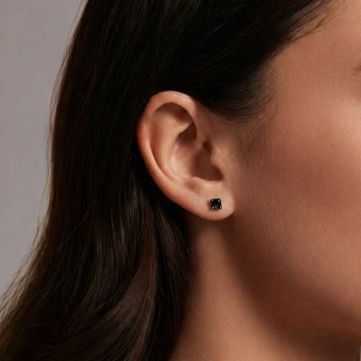 1 Black Square 750 Yellow Gold & Black Diamond Stud Earring - Emanessence