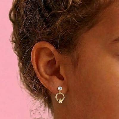 Yellow Gold Circle Star & Cubic Zirconia Stud Earrings - Bambins