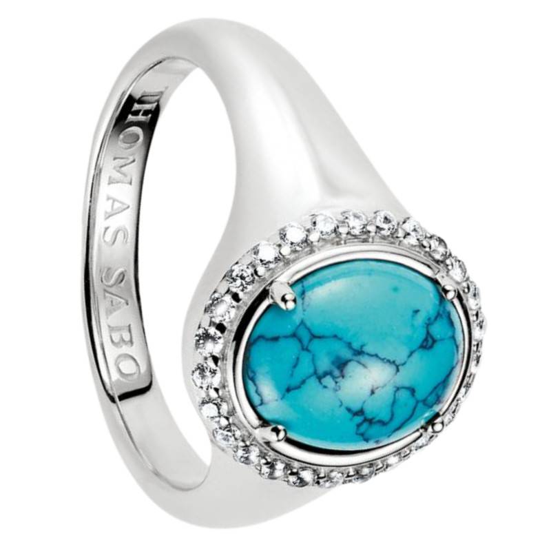 Elyndra 925/1000 Sterling Silver Ring, Zirconia & Imitation Turquoise - TR2507-405-17 - Thomas Sabo