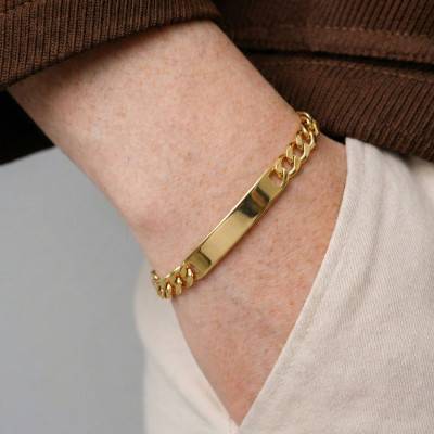 750 Yellow Gold Alternating Oval Link Chain ID Bracelet, 21 cm Length - Emanessence