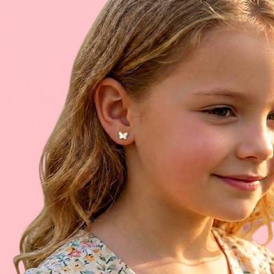 Boucles d'Oreilles Papillon en Or Jaune & Nacre - Bambins