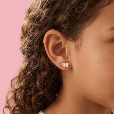 750/1000 Yellow Gold & White Enamel Butterfly Stud Earrings - Bambins