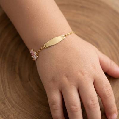 375/1000 Yellow Gold Wolf Cub Baby ID Bracelet, Length 12 cm to 14 cm - Bambins